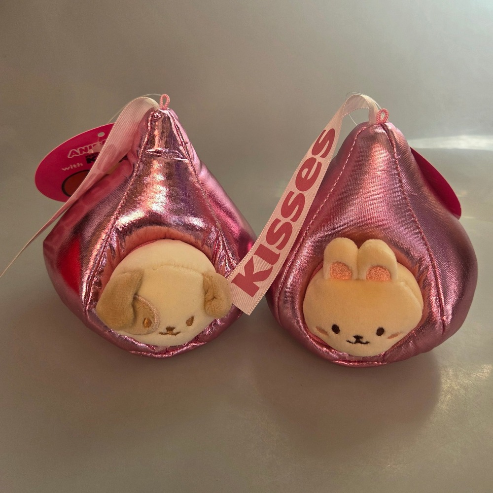 Anirollz Hershey Kisses‎ Plush Set Puppy Bunny Pink Metallic 2pc NWT
